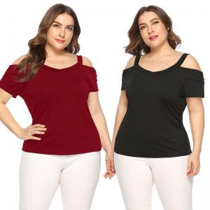 Ready to Ship In Stock Fast Dispatch Hot Selling Women Plus Size Short Sleeve Off The Shoulder Blouses T shirt