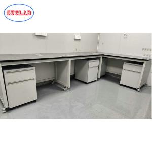 Gray White Phenolic Resin Worktop Mobile Laboratory Table With Movable Storage Cabinet