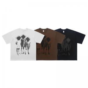 285g Heavy Cotton Short Sleeve Men's T-Shirt with American Streetwear Portrait Print