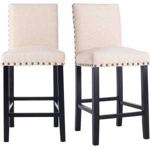 24 Inches Padded Counter Stools Upholstered Bar Stools With Solid Wood Legs