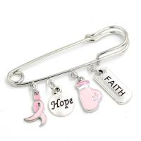China Wholesale New Arrival Breast Cancer Pink Ribbon Brooch Pins Hope Faith Fighting Glove Pink Ribbon Charms Safety Pin on sale