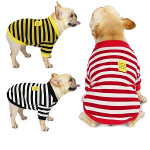 Striped Pet Apparels breathable 100 Cotton Dog Clothes for Winter