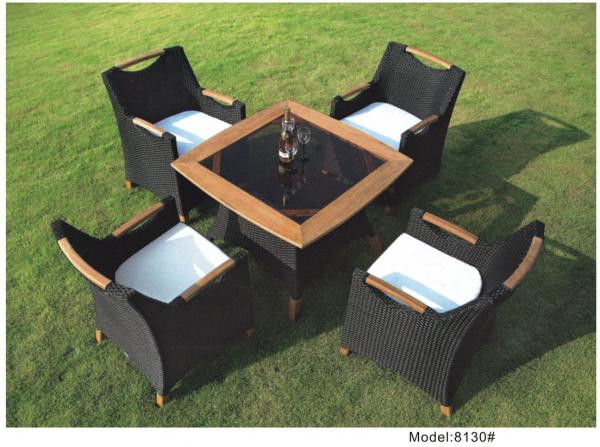 5-piece poly rattan wicker teak handrail hotel dining set outdoor furniture