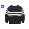 China Stripes Reglan Sleeves Boys Knit Pullover Sweater , Boys Cable Knit Jumper Navy Blue wholesale