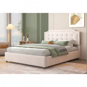 Queen Size Upholstered Platform Bed with Velvet Fabric Classic Headboard bed room set for Bedroom Apartment and Hotel