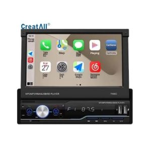 Creatall 7インチ伸縮式オールインワンCarPlayラジオ、MP5 MP4カードスロット、BTワイヤレスハンズフリープレーヤー