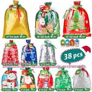 Gift Bags Of Assorted Sizes Small Medium Large Jumbo, Holiday Gift Bags Drawstrings For Xmas Party Favors