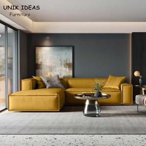U Shaped Living Room Sectional Sofa 3pcs Yellow Fabric Luxury Home Furniture