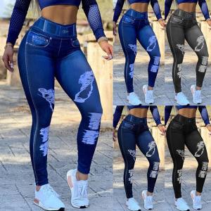 China Yoga Tights Leggings Jean Yoga Pants High Waist Faux Denim Stretch Pencil Bottoming Casual supplier