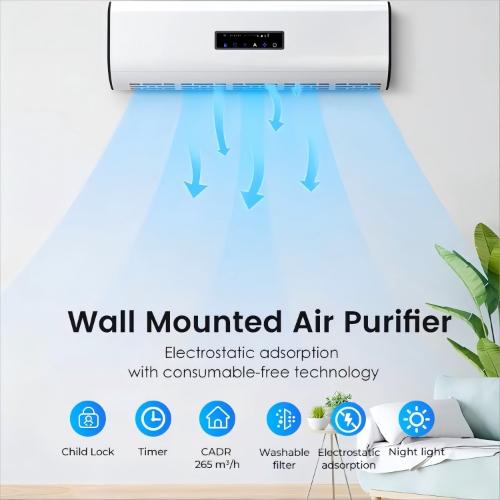 壁掛け式スマートヘルス空気清浄機 冷プラズマとESPフィルター搭載 CADR 300 m3/h 空気表示 OEM ODM