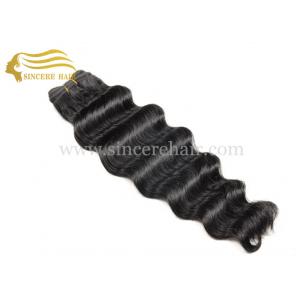 22" Hair Weft Extensions for sale - 55 CM Black Deep Wave Human Hair Extension Machine Weft  for sale