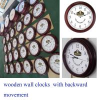 China anti-clockwise round wall clocks/wooden wall clocks with backwards quartz battery movement on sale