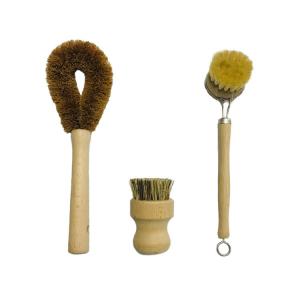 Natural Detergent bamboo dish scrub brush Sisal Fiber Wooden hadle