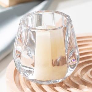 3 Inch Clear Faceted Round Glass Votive Candle Holders Machine Pressed