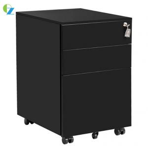 OEM Black Three Drawer File Cabinet With Lock Cold Steel Mobile Office Filing Cabinet