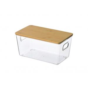 Pet 11in X 6in Anti Bacteria Clear Plastic Storage Bin With Natural Bamboo Lids