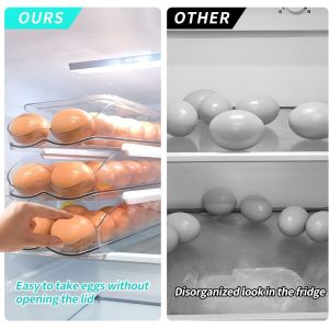 China Egg Holder For Fridge, Automatic Rolling Egg Container For Refrigerator, Stackable Fridge Organizers And Storage With Lid, Clear Plastic Egg Dispenser & Tray wholesale