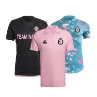 China Plain Polyester Breathable Mens Football Jersey Soccer Uniforms Sets Black/Pink/ Blue on sale