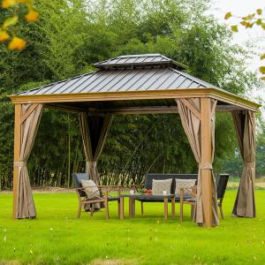 Outdoor Gazebo 10 X 10 Hard Top For Garden With Curtains And Mesh Cover