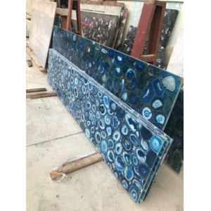 China Custom Polished Blue Agate Backsplash Tile Semi Precious Stone Slabs wholesale