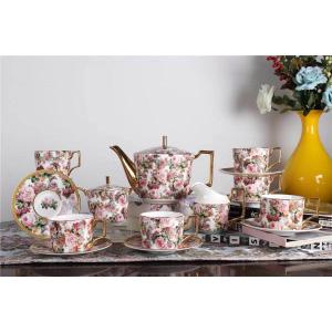 Flat Bottom Commodious Handle British Floral Ceramic Tea Sets