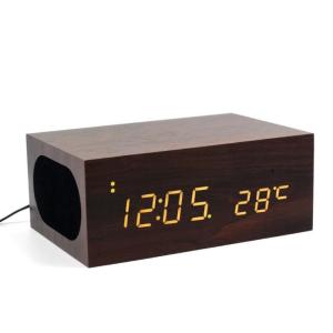 China Alto-falante estéreo de madeira de Bluetooth do carregador de Qi, alarme dobro de NFC de USB com função do termômetro supplier