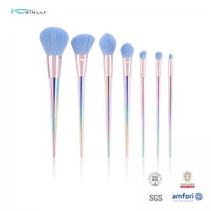 China Custom Logo 7pcs Travel Makeup Brush Set Gradient Colorful Plastic Handle supplier