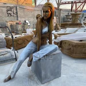 Naked Woman Bronze Girl Statue Sitting Base Metal Art Sculpture Blonde Beauty Garden Sculptures Outdoor