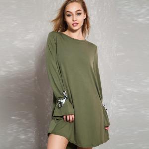 China Latest Sexy Olive Tie Sleeve Open Back Tunic Casual Dress For Fashion Women supplier