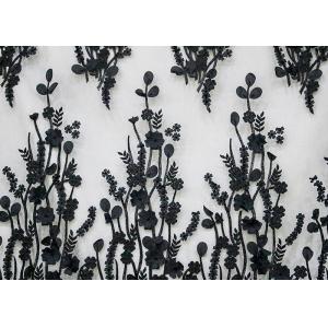 Polyester 3D Flower Lace Fabric For Wedding Dresses , Embroidered Bridal Lace Fabric