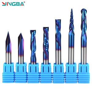 China 1/4*2-1/2 HRC65 2 Flute Nano Blue Coating CNC Router Bit Sets Solid Carbide Endmill for Wood Carving Bit Set wholesale