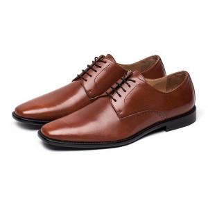 China Office Handmade Mens Brown Lace Up Dress Shoes Classic Goodyear Leather Sole supplier