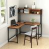 Bureau de jeu en bois massif Soho en forme de L avec des jambes métalliques et une étagère de rangement