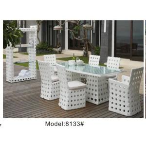 White outdoor furniture 6 seat dining set white flower pattern wedding furniture outdoor pool towel rack---8133