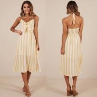 China New arrival High Quality Mustard Stripe Beach Dress Summer Women Maxi Dress Ladies Sleeveless on sale