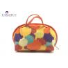 Fashion Lady Handbag Fabric Makeup Bag Orange Leather Handle Size 21X14X16cm