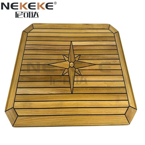 Natural Look Rectangular Teak Marine Table Tops With Compass Rose OEM ODM
