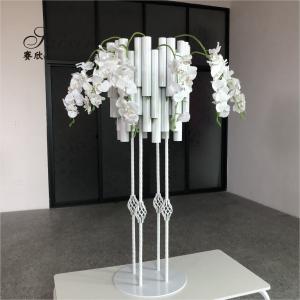 China Gold Silver Wedding Centerpieces Flower Stand For Sale White Metal Tube supplier