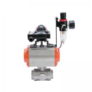 China Stainless Steel Pneumatic Three Way Ball Valve with Limit Switch Tee Type Function supplier