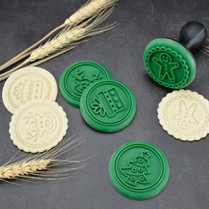 Silicone Christmas Cookie Cutters Stamps, 3D Holiday Cookies Molds, Cute Christmas Raised Design Biscuit Baking Tool