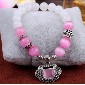 China White chalcedony pink opal bracelets, gemstone bracelets, teen girl’s bracelet, lock charm supplier