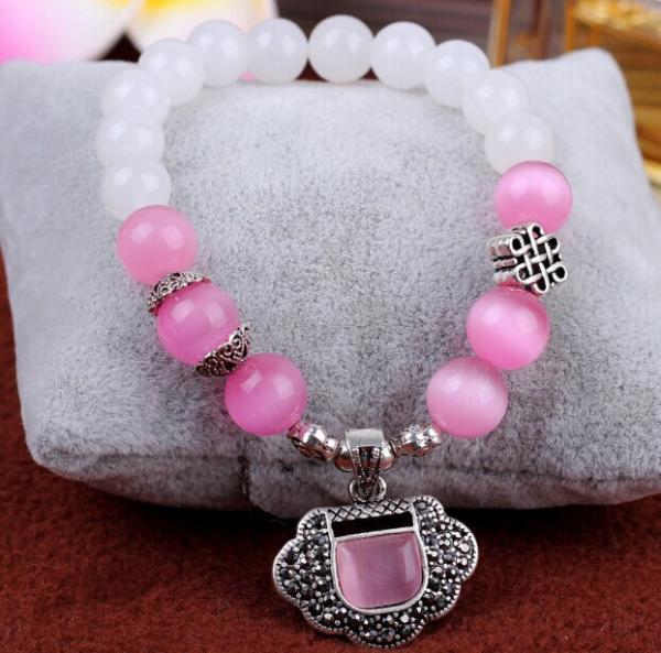 White chalcedony pink opal bracelets, gemstone bracelets, teen girl’s bracelet,