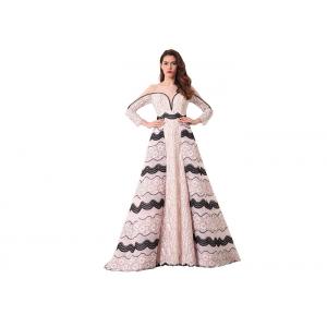 China Zipper See Through Back Long Sleeve Maxi Prom Women Gown Pink And Black Color supplier