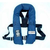 China SOLAS 275N Navy Blue Inflatable Life Jacket Double Air Chamber 60G Cylinder With Harness D Ring on sale