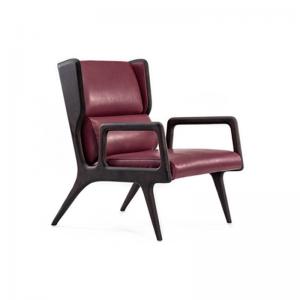 China Red Modern Leather Accent Chairs / Upholstered Walnut Wooden Lounge Chair supplier