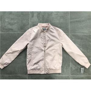 China Menswear Zip PU Leather Coat Pink Polyester Nylon Bomber Jacket With Rib Detail TW69113 wholesale