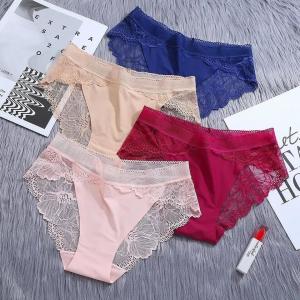 China                  Woman Seamless Lace Underwear MID Waist Panties Back Brief Traceless Women Ice Silk Panties              supplier