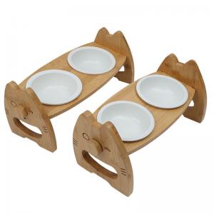 Bamboo Ceramic Bowl Cat Food Rack With Adjustable Height Double Pet Bowl Pet Supplies