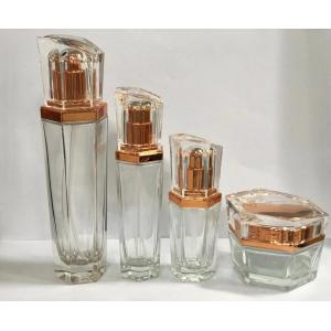 China Luxury Transparent Cream Bottles Skincare Packaging  / Glass Cosmetic Bottle Six Sides supplier