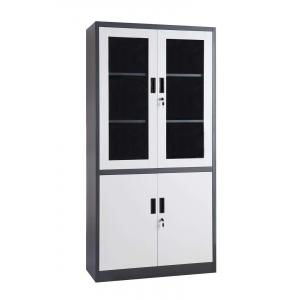 Glass Four Door Iron KD Steel File Cupboard With 3 Shelves